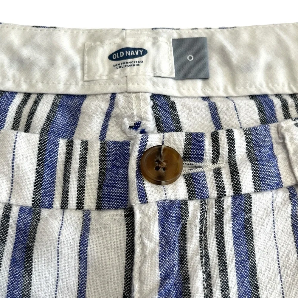 Old Navy Blue Black & White Striped Linen Blend Shorts Size 0